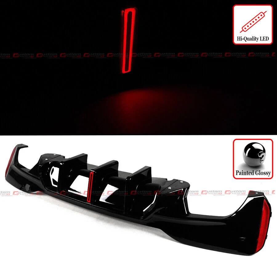 For 2017-2023 BMW G30 530i 540i  Big Fin M5 Style Gloss Black LED Rear Bumper Diffuser Kit - Image 4