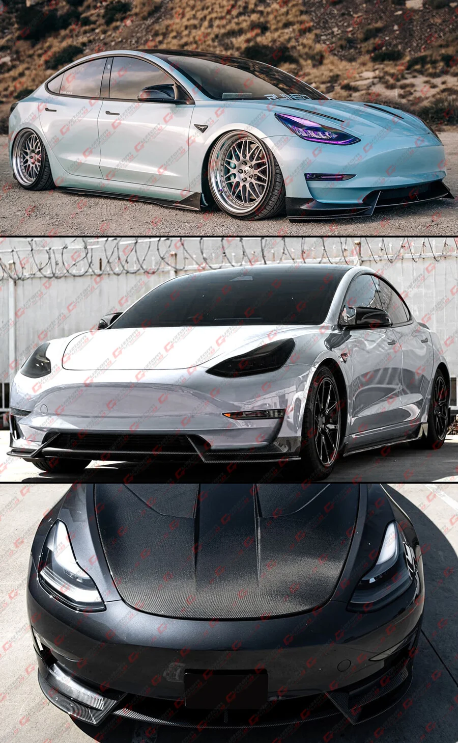 For 2017-2023 Tesla Model 3 AD Style Glossy Black Front Bumper Lip Splitter Kit - Image 5