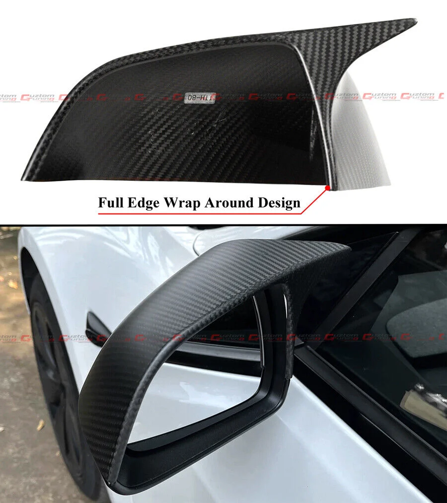 For 2017-2025 Tesla Model 3 Dry Matt Carbon Fiber M Style Side Mirror Covers Caps - Image 5