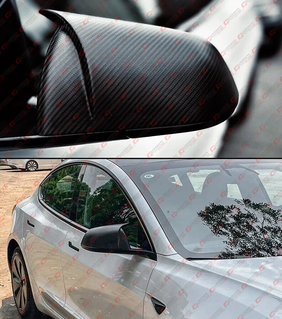For 2017-2025 Tesla Model 3 Dry Matt Carbon Fiber M Style Side Mirror Covers Caps - Image 6