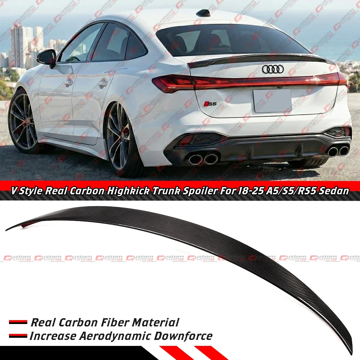 For 2017-2025 Audi B9 A5 S5 RS5 Sportback 4dr V Style Carbon Fiber Trunk Spoiler