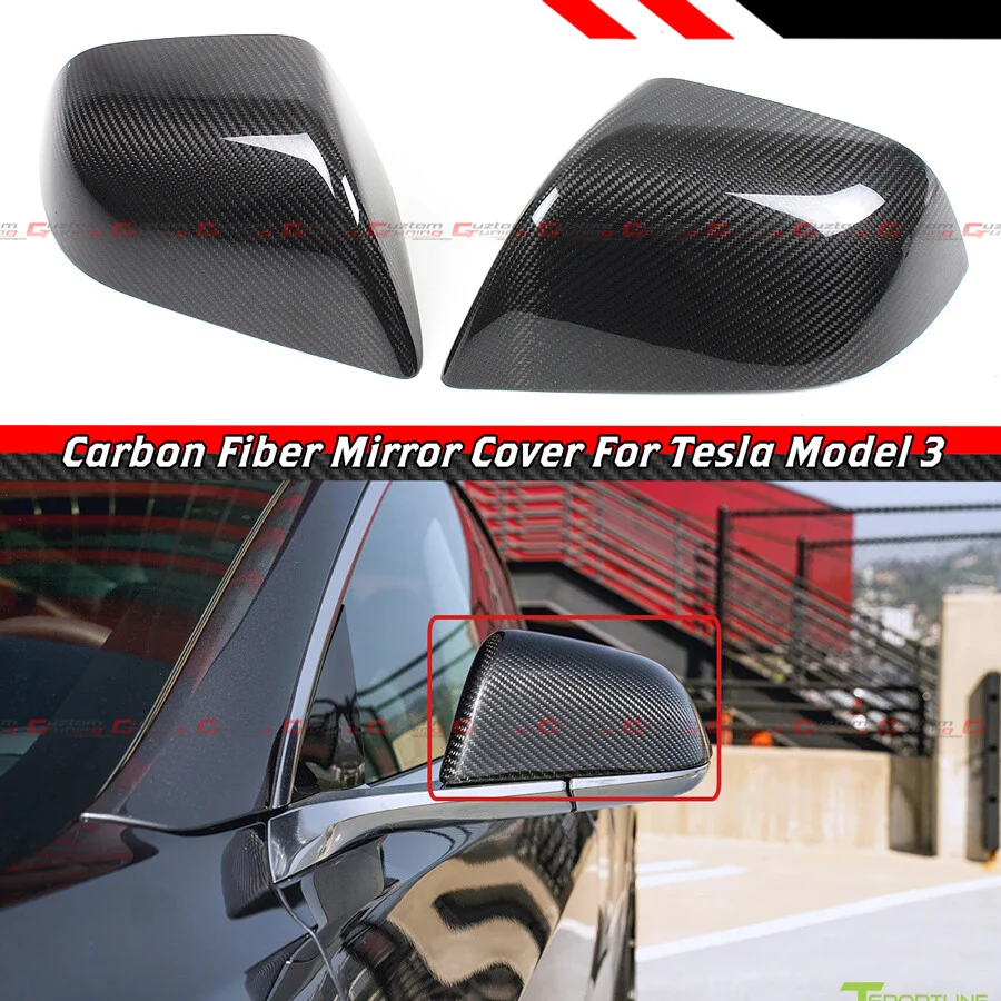 For 2017-2025 Tesla Model 3 Direct Add-on Real Carbon Fiber Side Mirror Covers Cap - Image 3