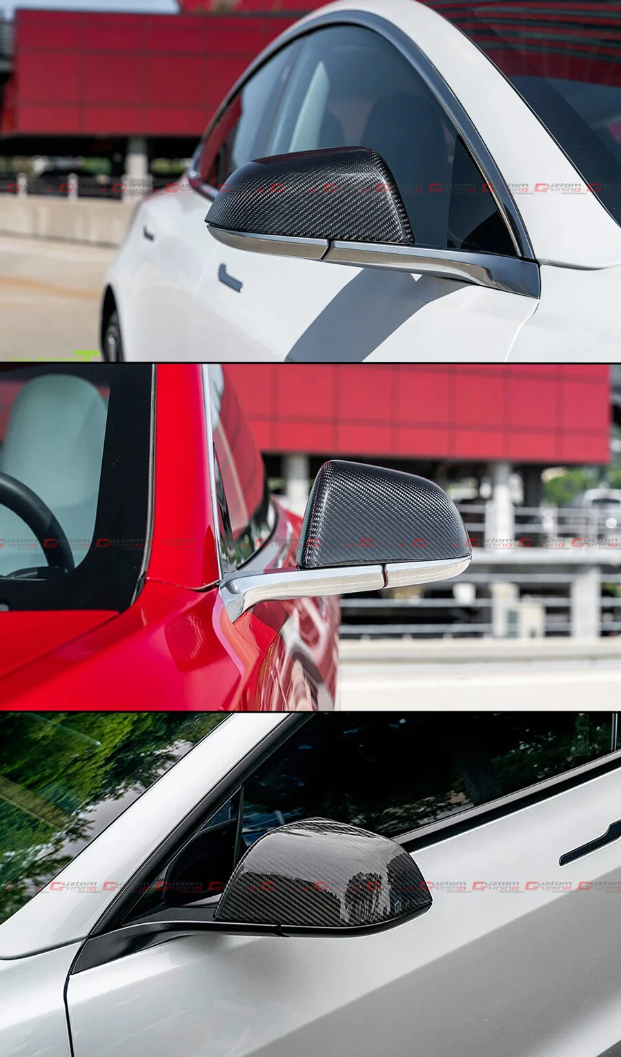 For 2017-2025 Tesla Model 3 Direct Add-on Real Carbon Fiber Side Mirror Covers Cap - Image 4