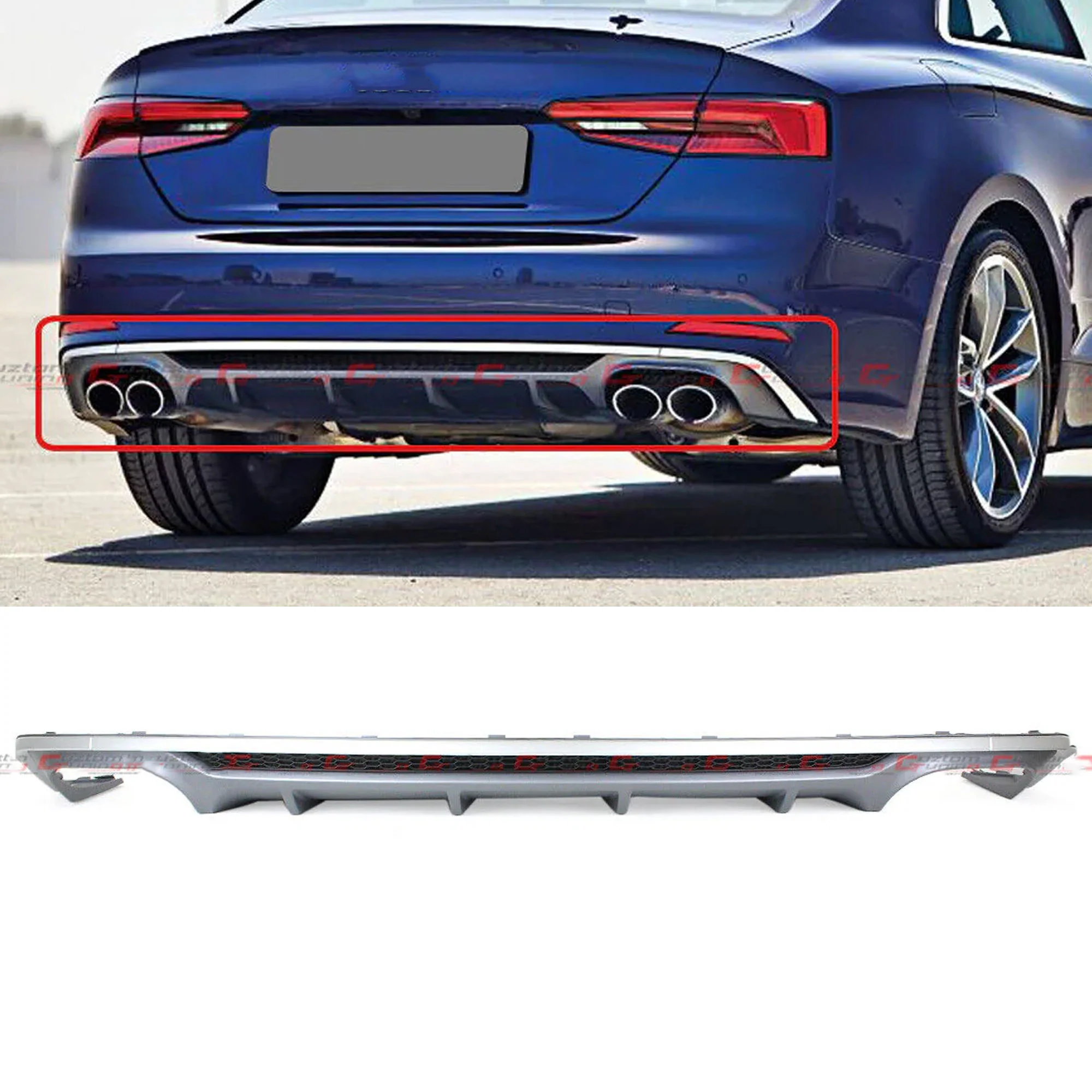 For 2018-2019 Audi A5 S-line B9 2/4 Door Shark Fin Rear Bumper Diffuser S5 Style