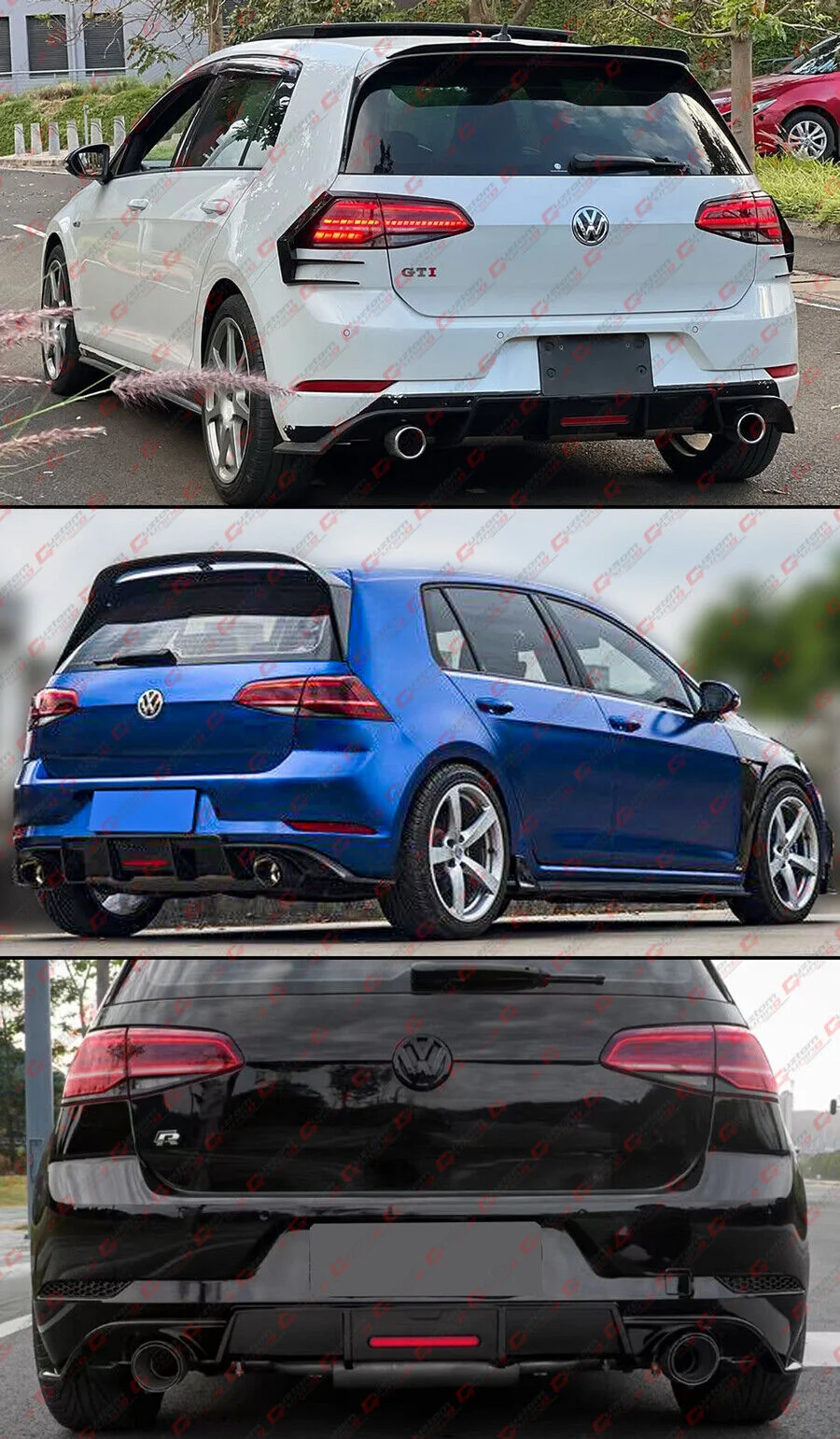 For 2018-2021 VW Golf GTI MK7.5 V Style Matte Black Rear Bumper LED Shark Fin Diffuser - Image 5