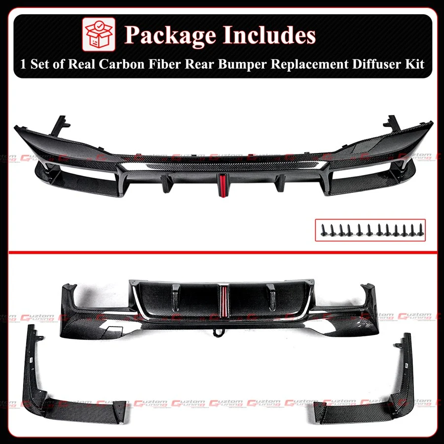 For 2018-2023 BMW F90 M5 CTM LED Real Carbon Fiber Rear Bumper Diffuser + Extension - Image 2