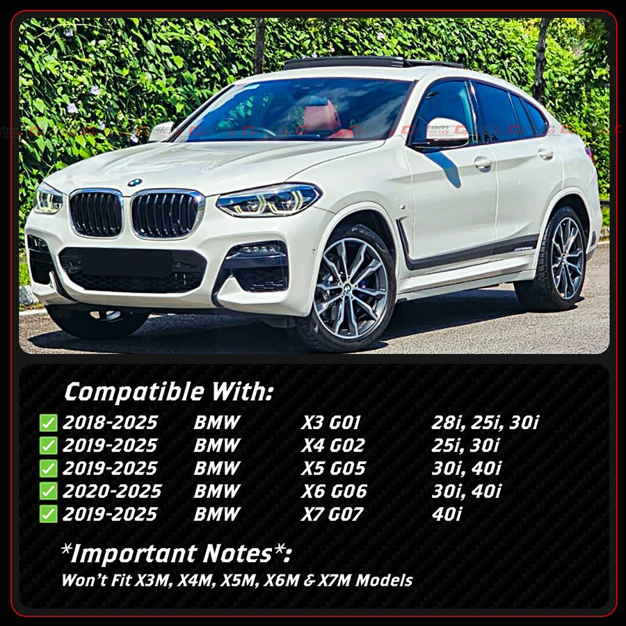 For 2018-2025 BMW G05 X5 X6 X3 X4 X7 M Style Gloss Black Mirror Cover Caps Overlay - Image 3
