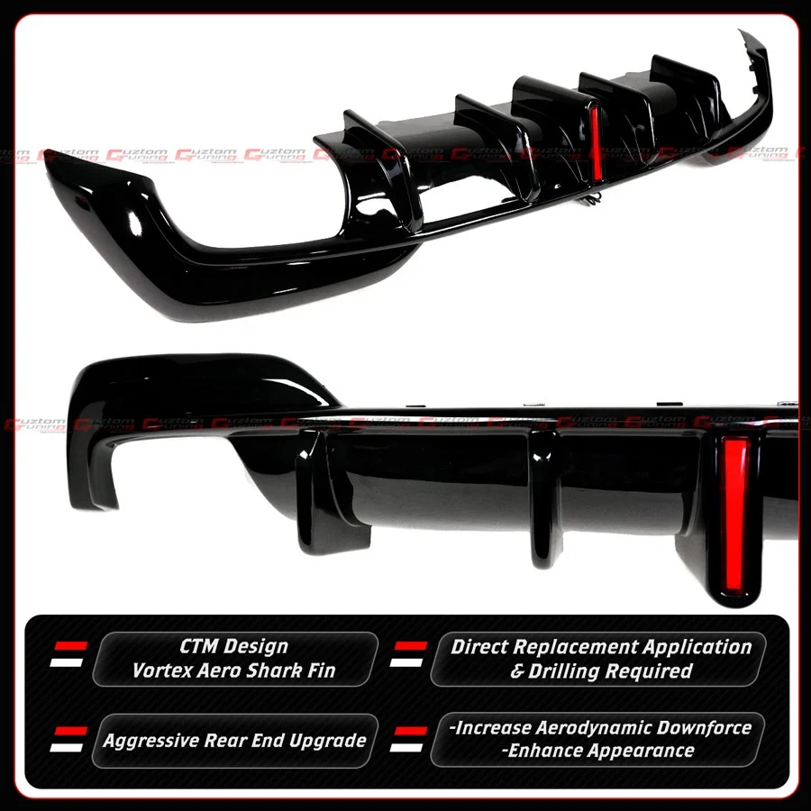 For 2019-2022 BMW G20 330i M340i CTM Gloss Black Rear Bumper Diffuser W/ LED Light - Image 3