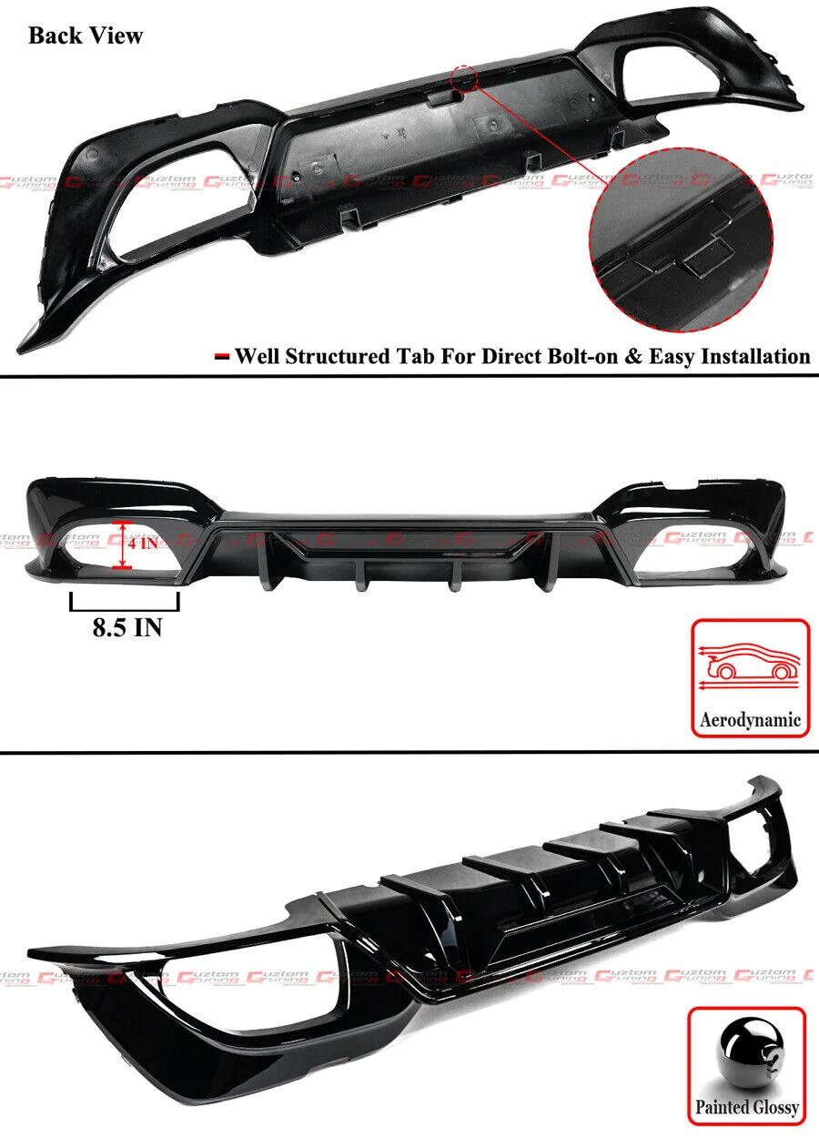 For 2019-2022 BMW G20 330I M340I Rear Bumper Diffuser w/ Corner Spats Gloss Black - Image 2