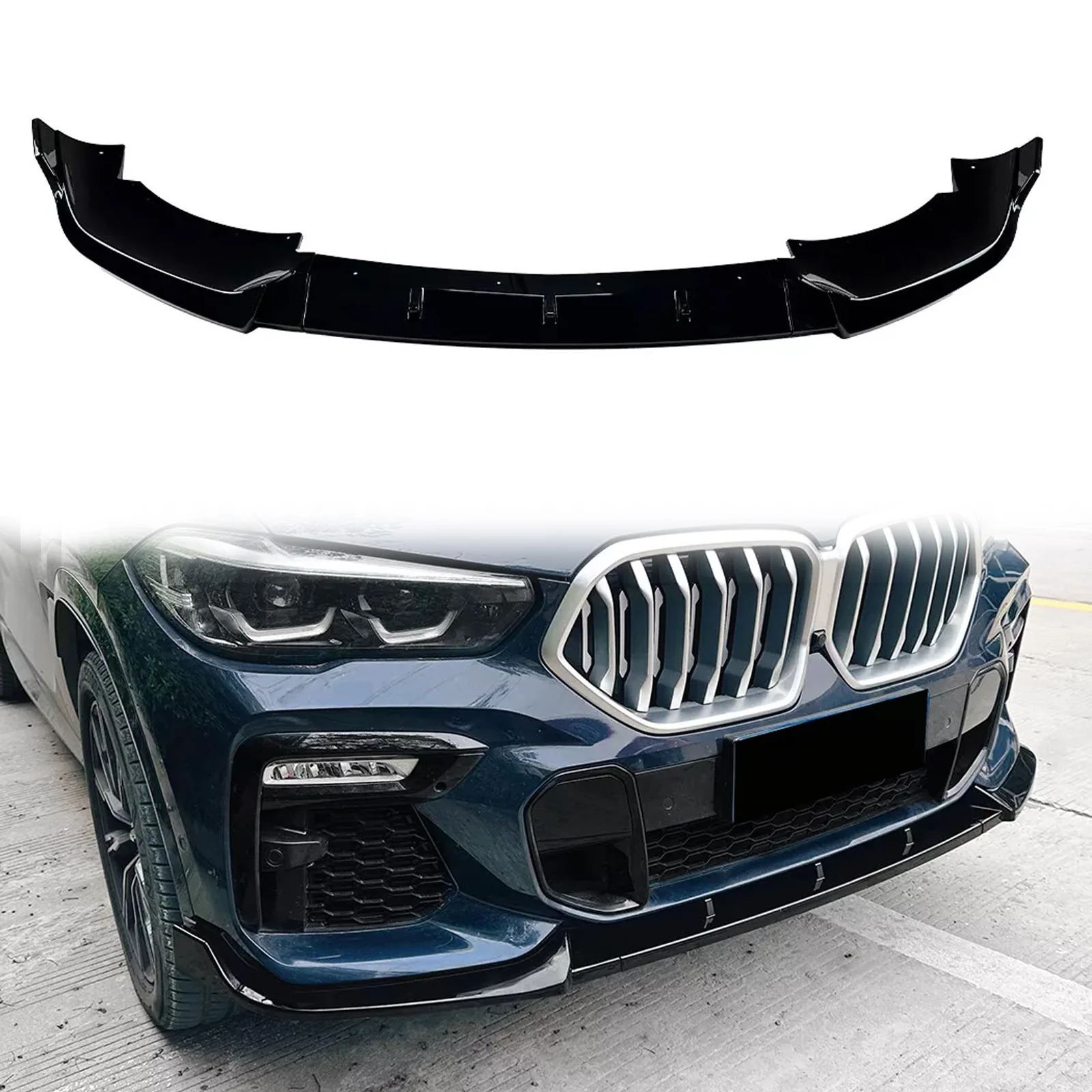 For 2019-2023 BMW G06 X6 Gloss Black Style Front Bumper Lip Splitter Body Kit