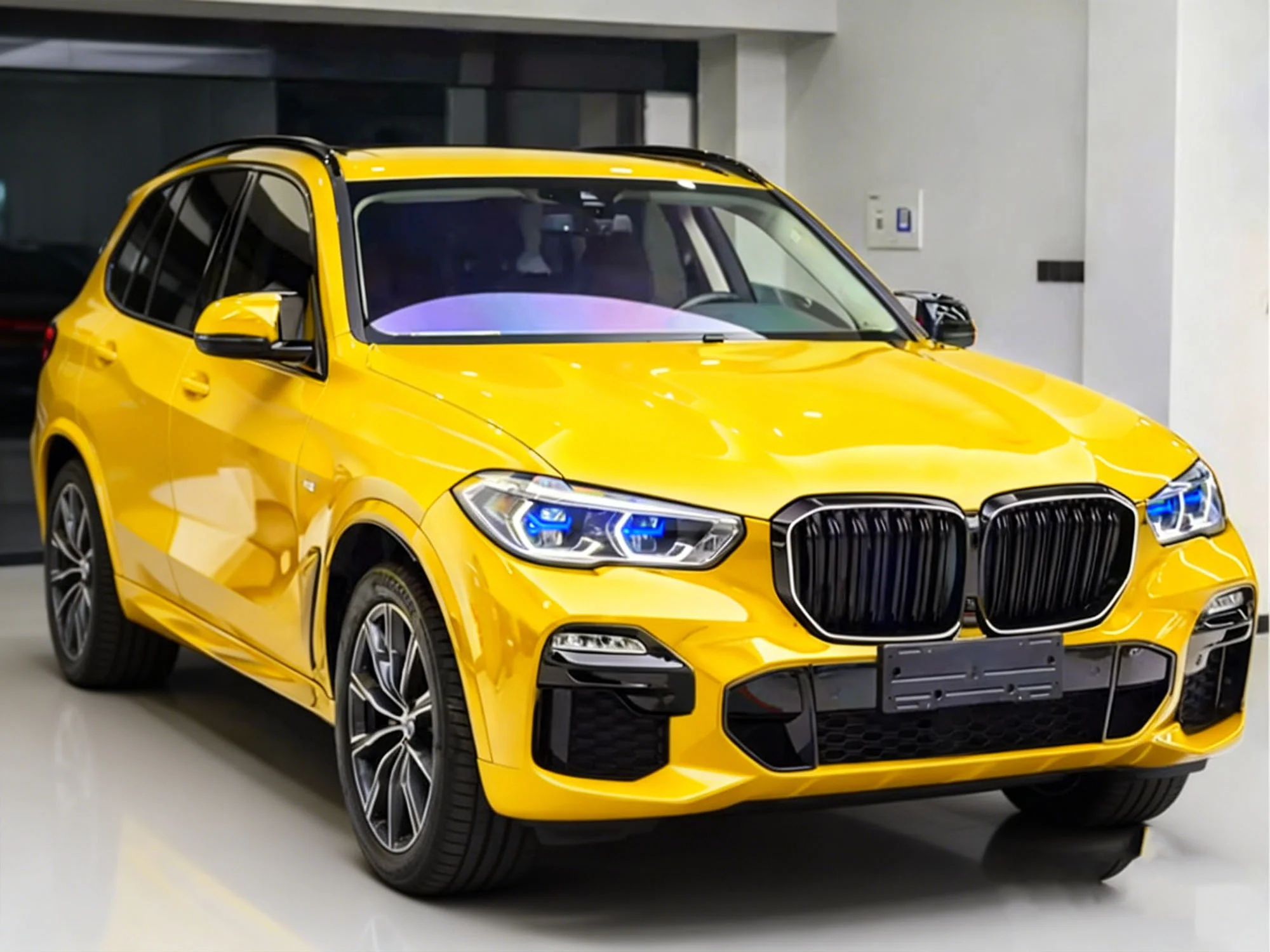 For 2019-2023 BMW X5 G05 Gloss Black Front Grille w/ LED Lights Dual Slat Kidney Grille - Image 2
