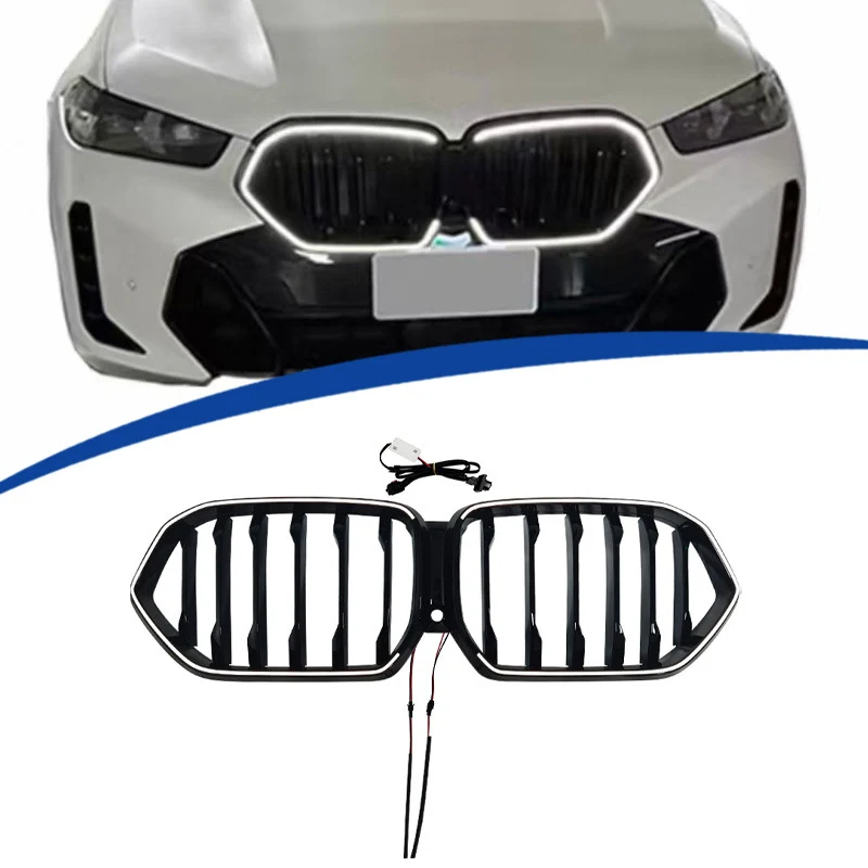 For 2019-2023 BMW X6 G06 Front LED Grille LED Bumper Kidney Grill Gloss Black Single Dual