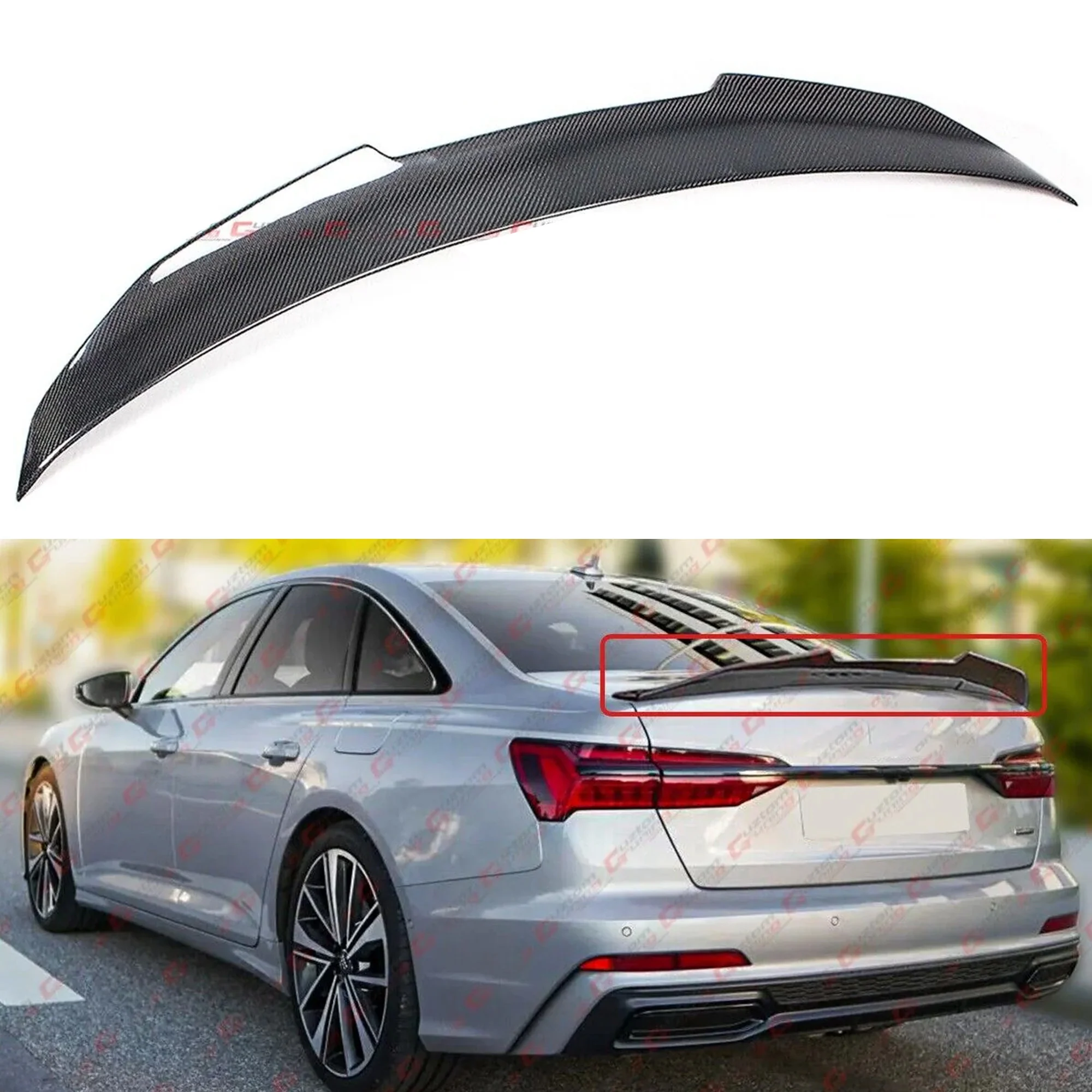 FOR 2019-2025 AUDI A6 S6 C8 PSM STYLE HIGH KICK REAL CARBON FIBER TRUNK SPOILER