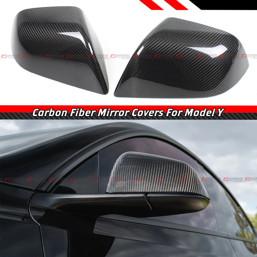 For 2020-2024 Tesla Model Y Add-On Real Carbon Fiber Side Mirror Covers Cap - Image 2