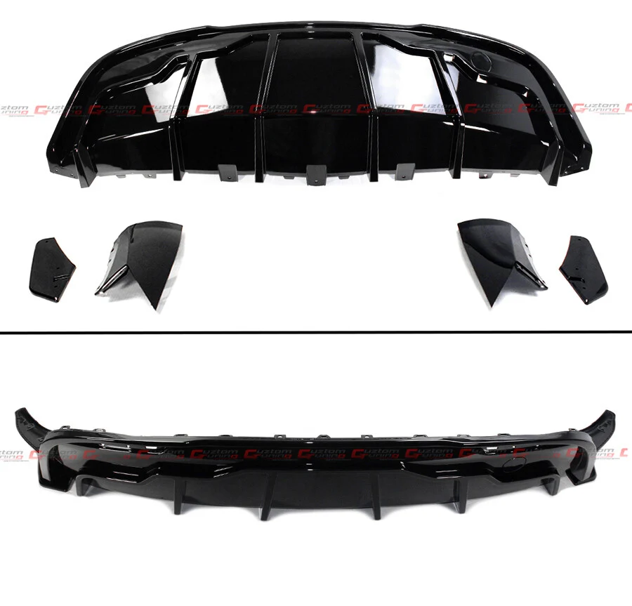 For 2020-2024 Tesla Model Y Gloss Black Shark Fin Rear Bumper Diffuser w/ Extensions - Image 3