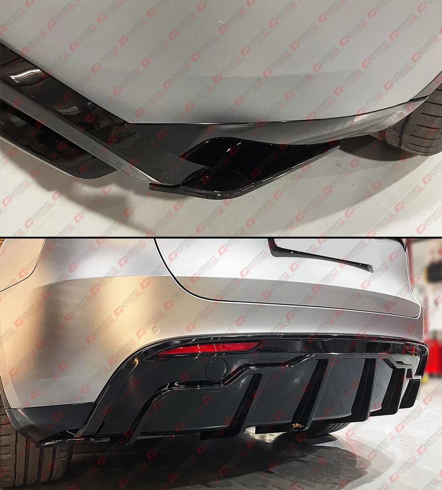 For 2020-2024 Tesla Model Y Gloss Black Shark Fin Rear Bumper Diffuser w/ Extensions - Image 8