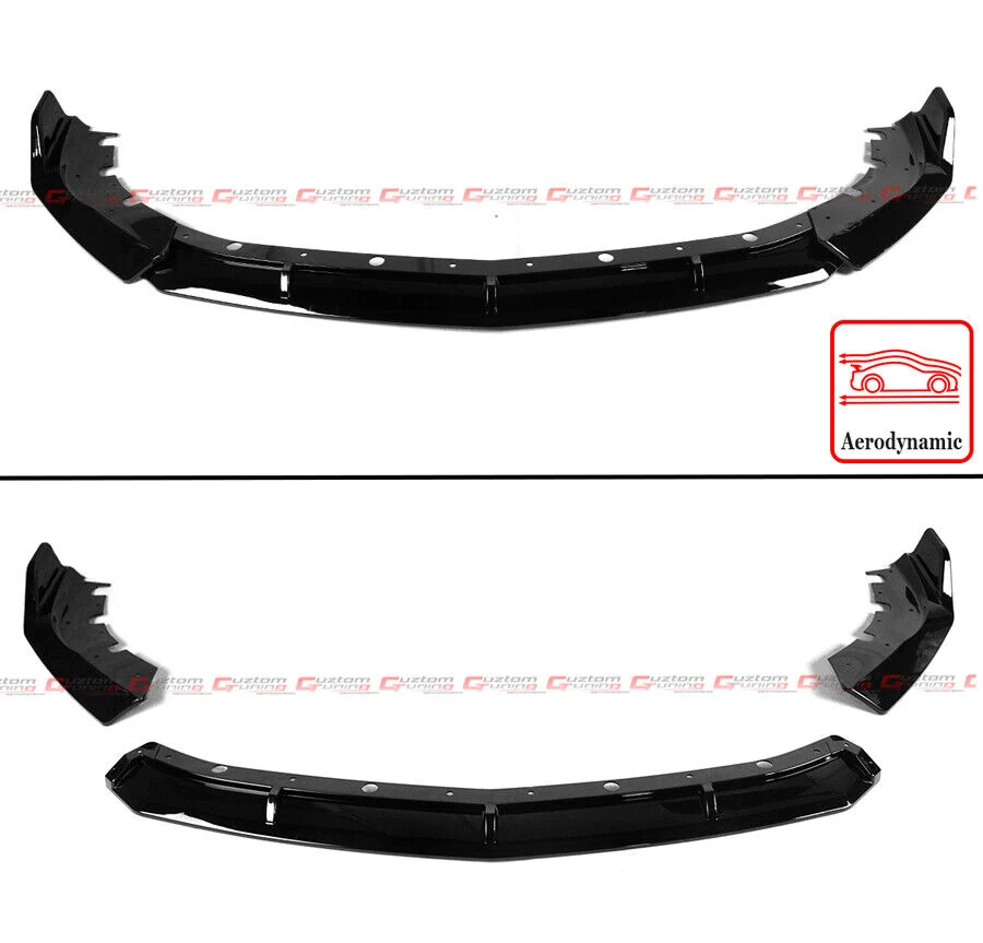 For 2020-2025 Cadillac CT4 V Style 3pc Gloss Black Front Bumper Lip Spoiler Splitter - Image 2