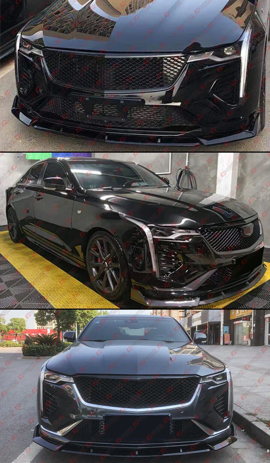 For 2020-2025 Cadillac CT4 V Style 3pc Gloss Black Front Bumper Lip Spoiler Splitter - Image 5