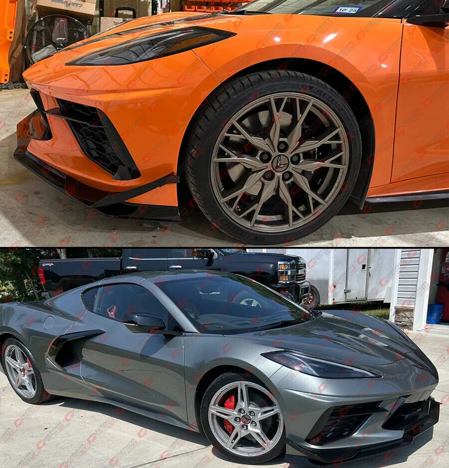 For 2020-2025 Corvette C8 Z51 Z07 Stingray Coupe Convertible Canard Style Gloss Black Front Bumper Lip Splitter - Image 7