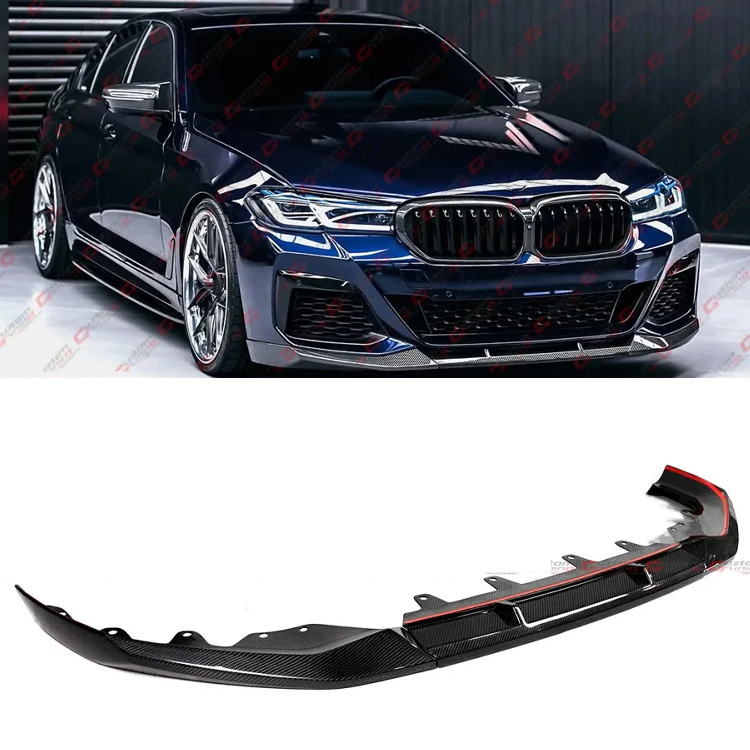 For 2021-2023 BMW G30 530i 540i M550i Real Carbon Fiber Front Bumper Lip Splitter