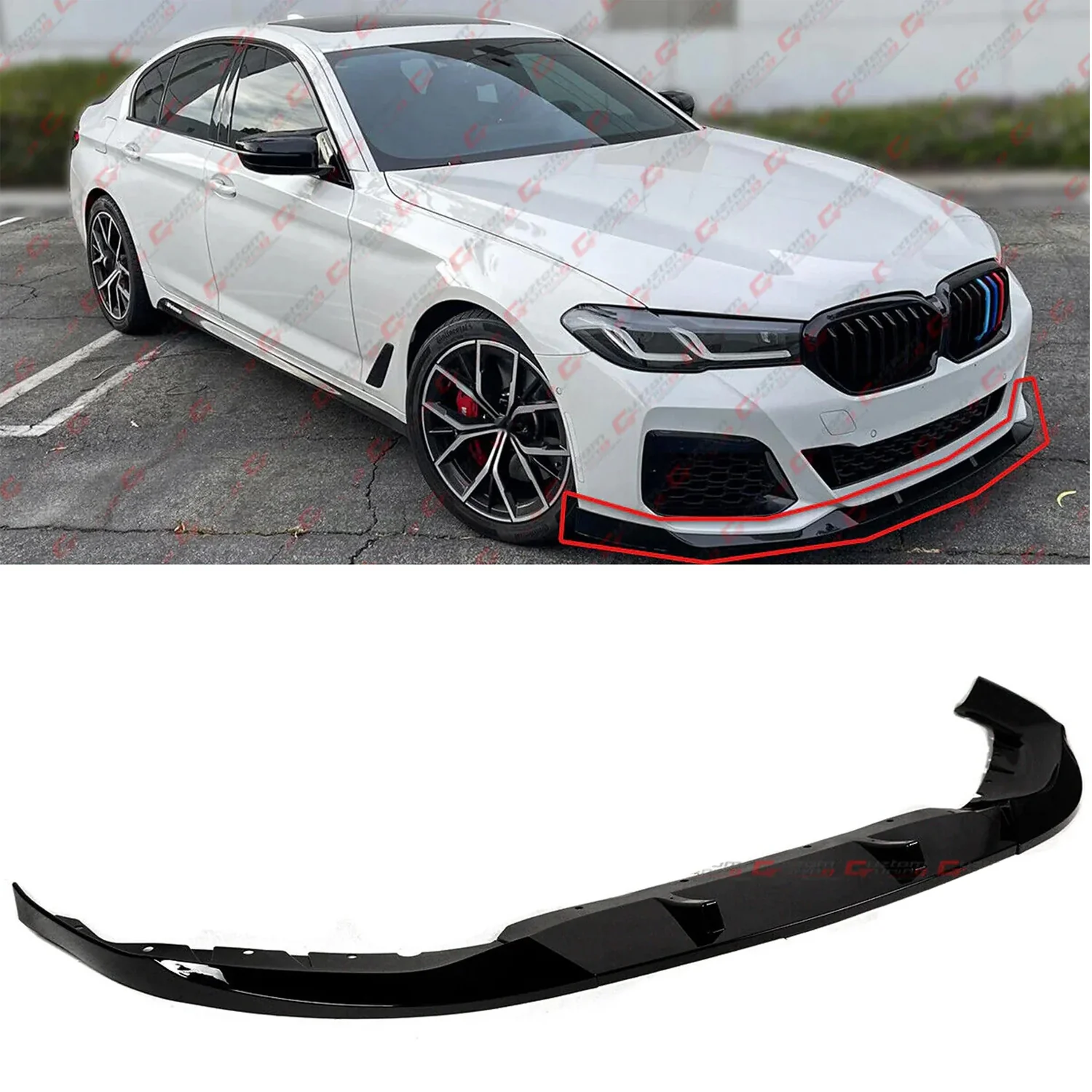 For 2021-2023 BMW G30 530i 540i M550i M Sport LCI FD Style Glossy Black Front Bumper Lip Splitter