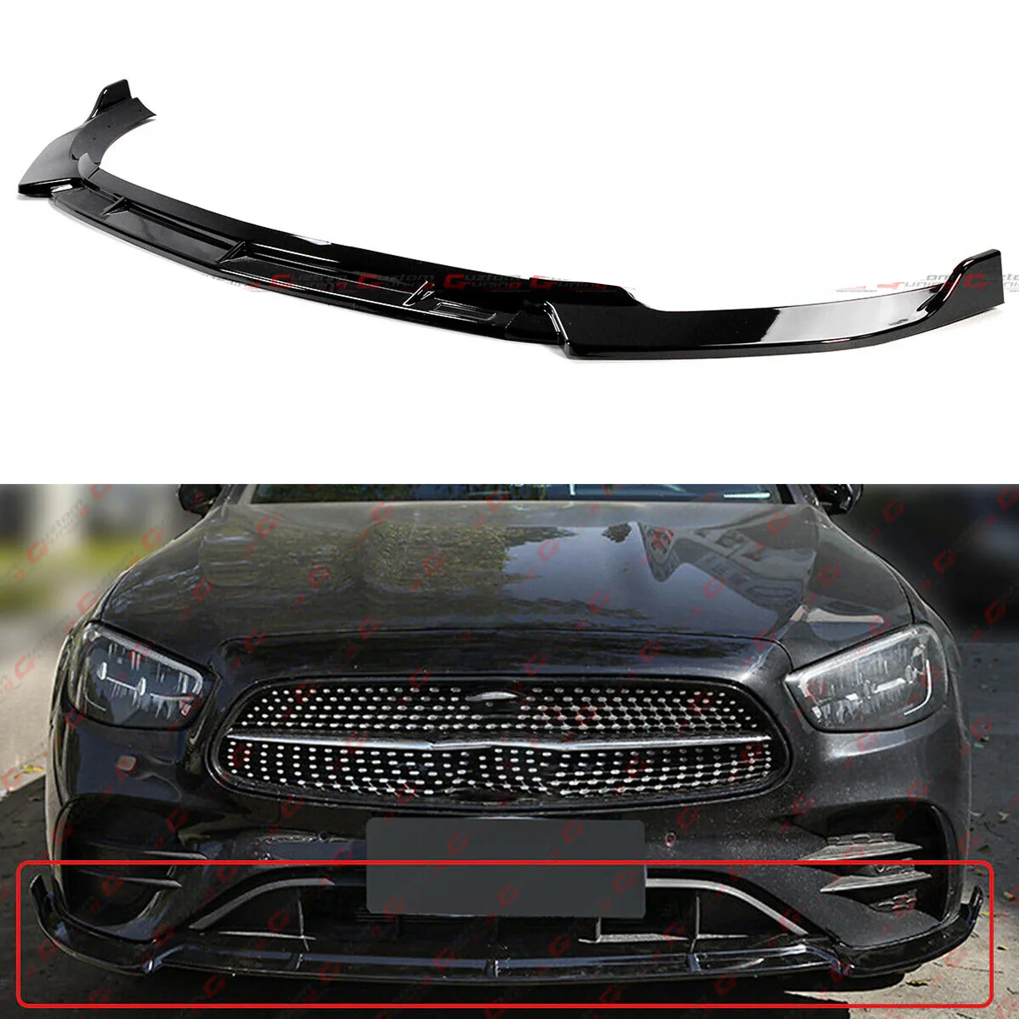 For 2021-2023 Mercedes W213 E-Class Sedan Gloss Black Front Bumper Lip Splitter