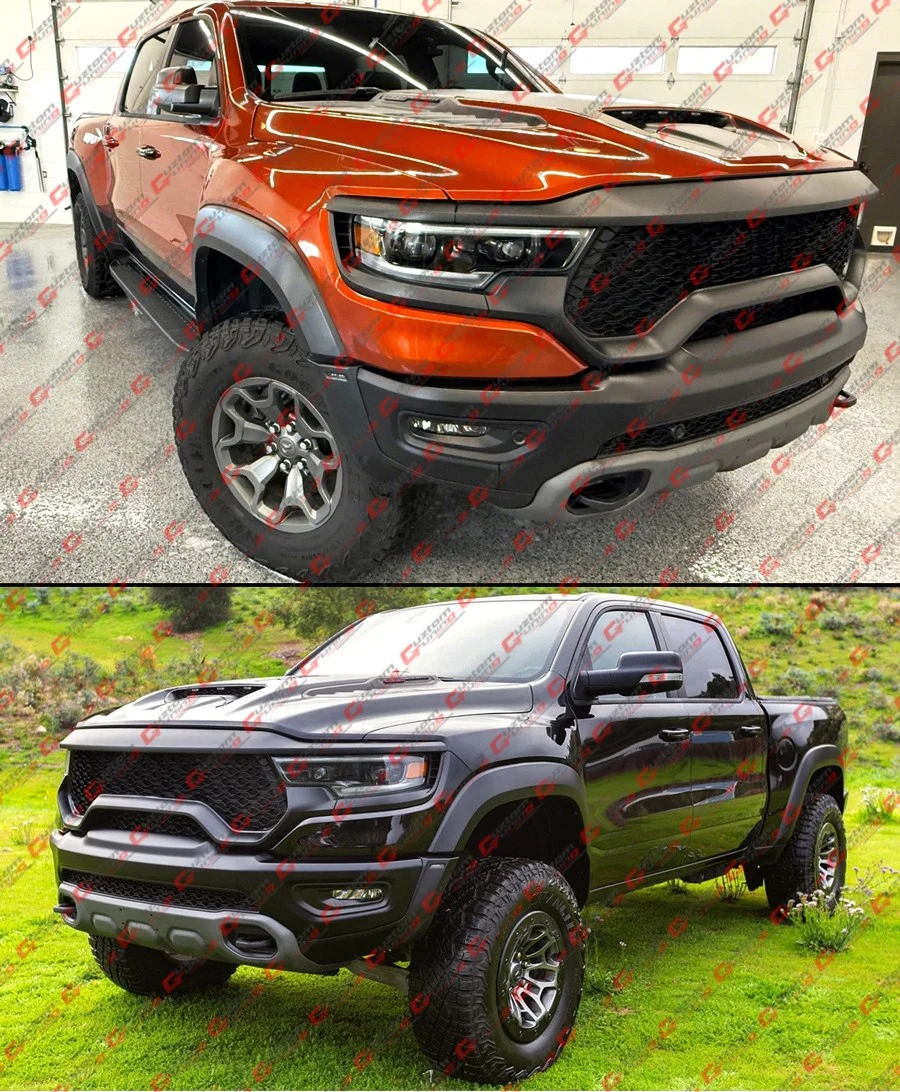 For 2021-2024 RAM 1500 TRX Emblemless Matte Black Front Upper Grille w/ LED DRL Light Bar - Image 8