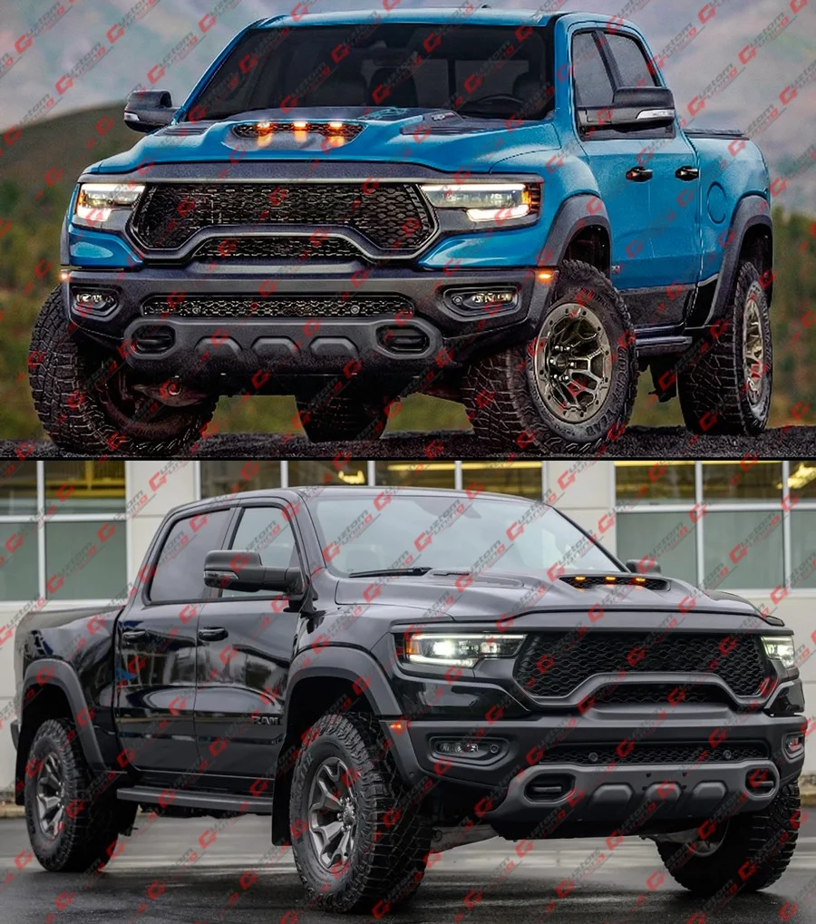 For 2021-2024 RAM 1500 TRX Emblemless Matte Black Front Upper Grille w/ LED DRL Light Bar - Image 9
