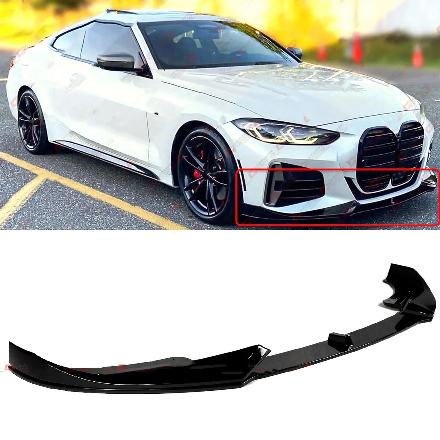 For 2021-2026 BMW G22 G23 430i M440i AC Style Glossy Black Front Bumper Lip Splitter