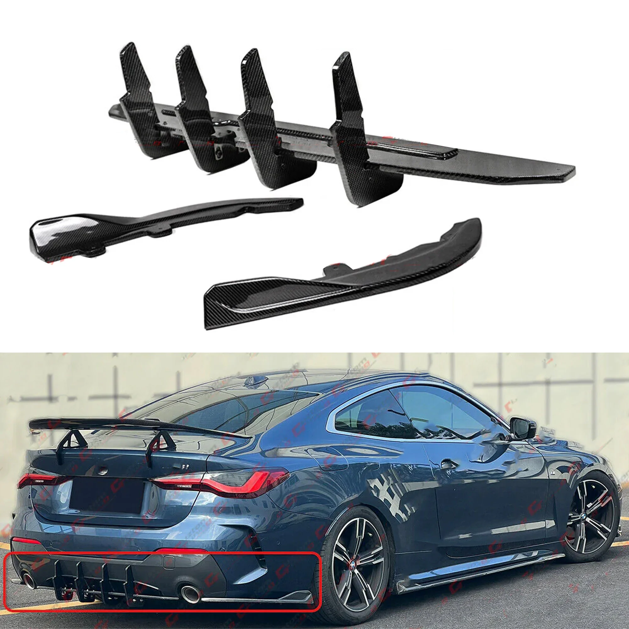 For 2021-2026 BMW G22 G23 Coupe Max Style Carbon Fiber Rear Diffuser W/ Corner Extension