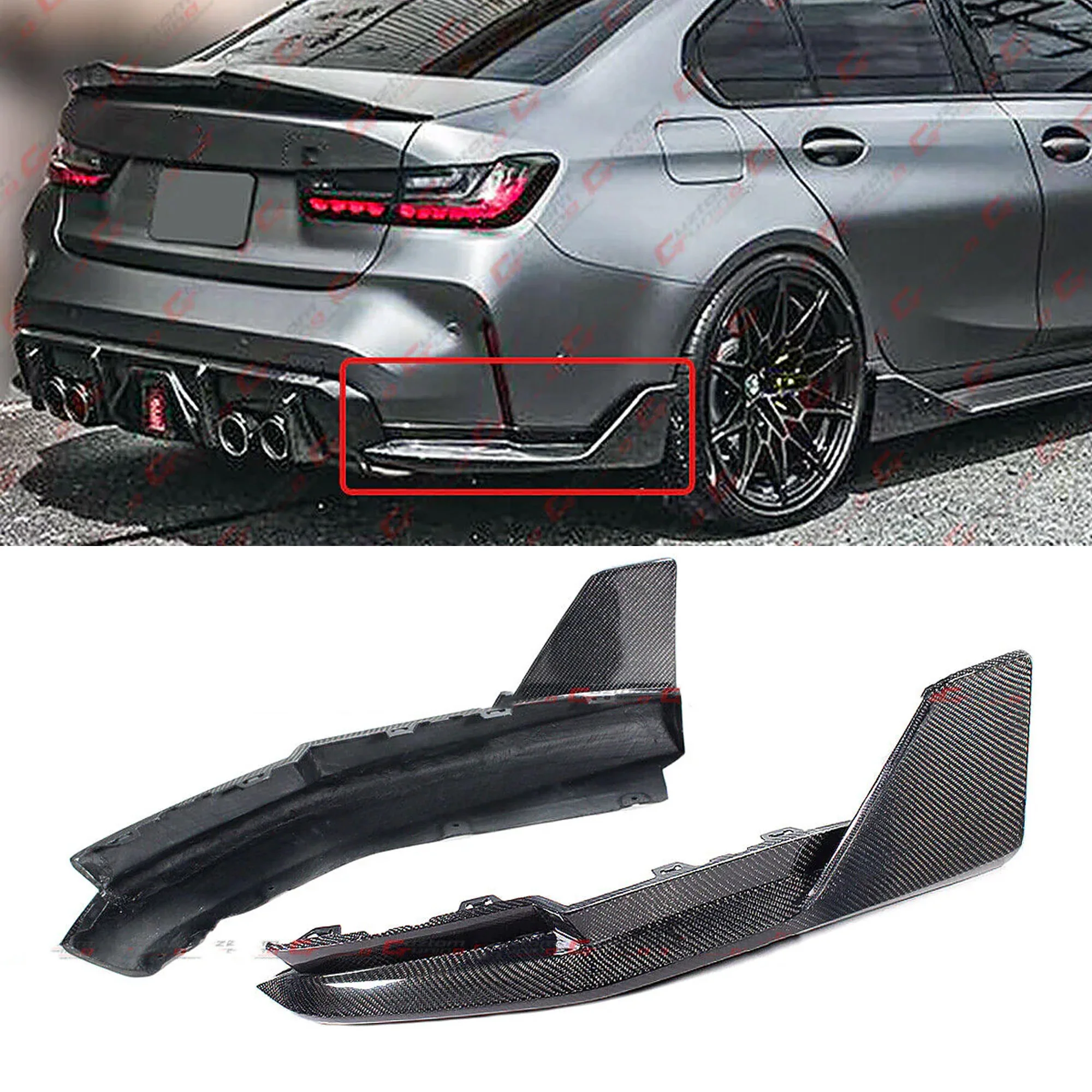For 2021-2025 BMW G80 M3 MP Style Carbon Fiber Rear Bumper Corner Splitter Extension