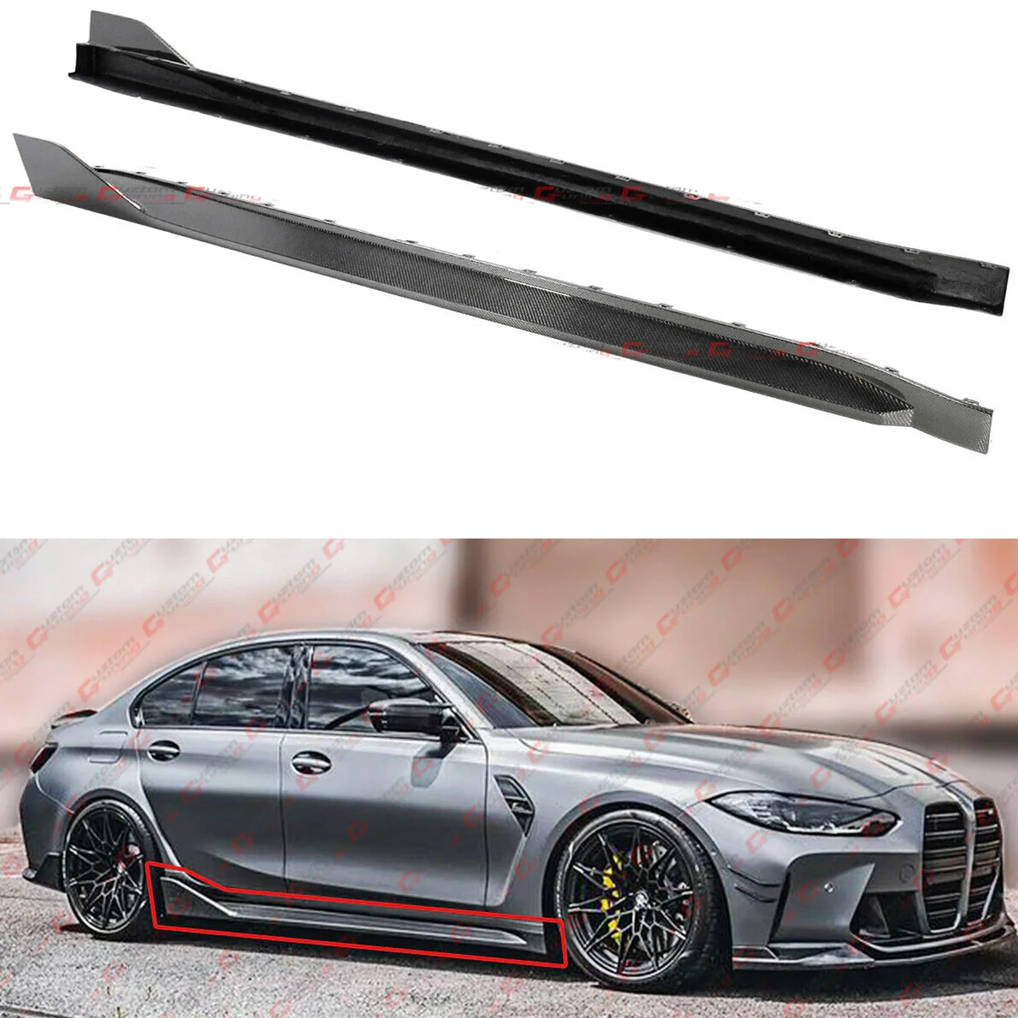 For 2021-2025 BMW G80 M3 Carbon Fiber Side Skirt Extension Splitter Replacement