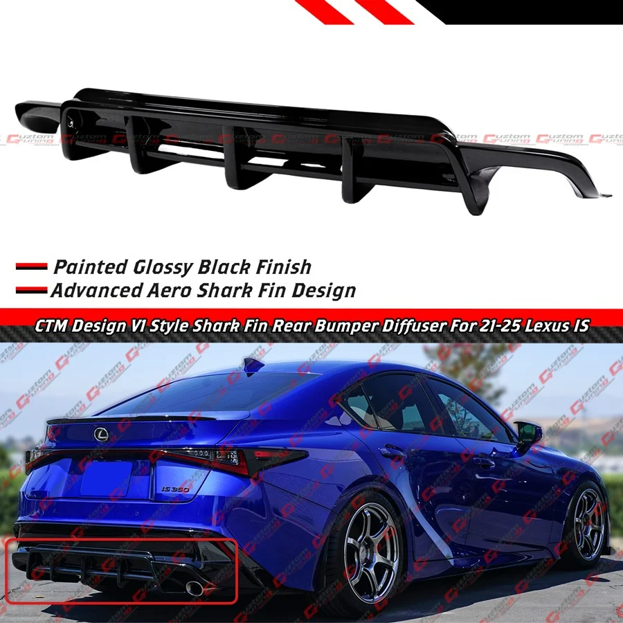 For 2021-2025 Lexus IS300 IS350 CTM Design V1 Gloss Black Rear Bumper Diffuser - Image 2