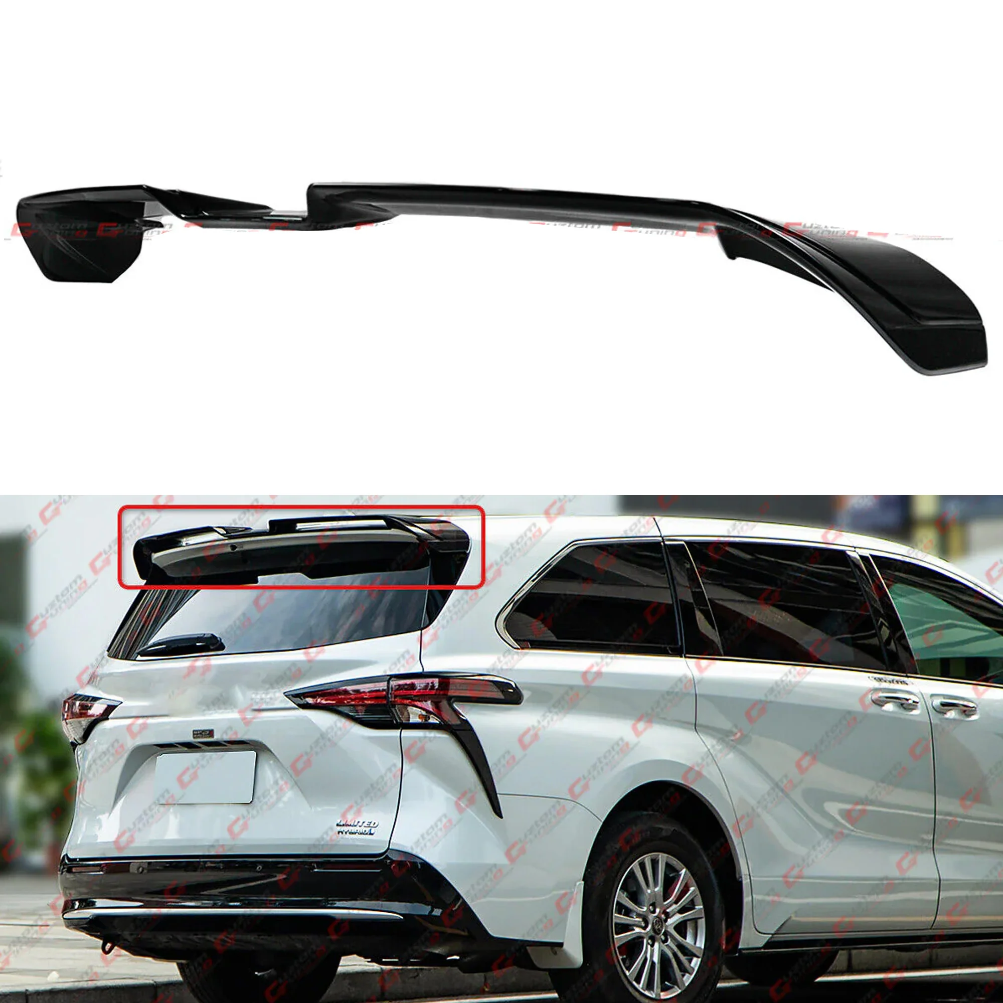 For 2021-2026 Toyota Sienna Gloss Black Rear Roof Spoiler Wing Extension