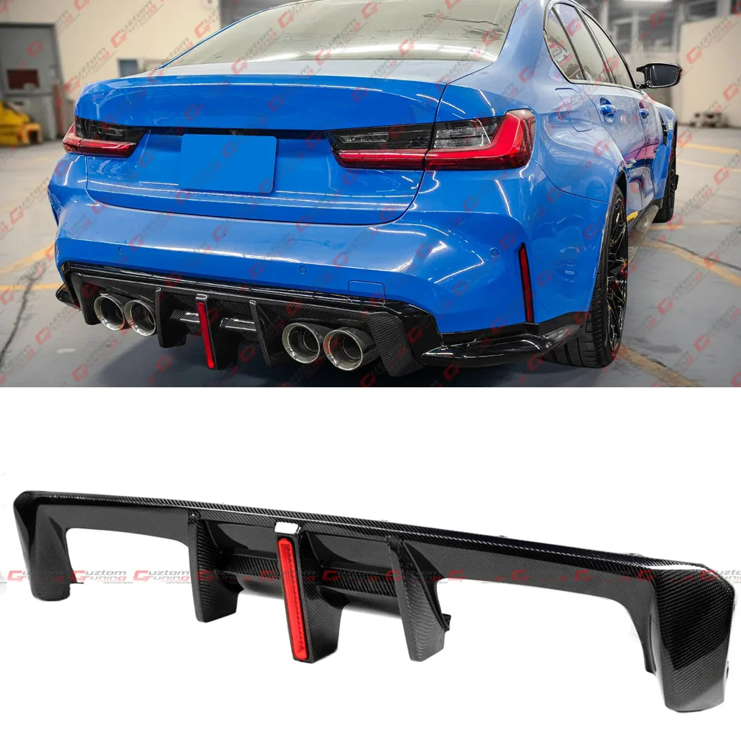 For 2021-2026 BMW G80 M3 G82 G83 M4 CTM V3 Full Carbon Fiber Rear Diffuser W/ LED