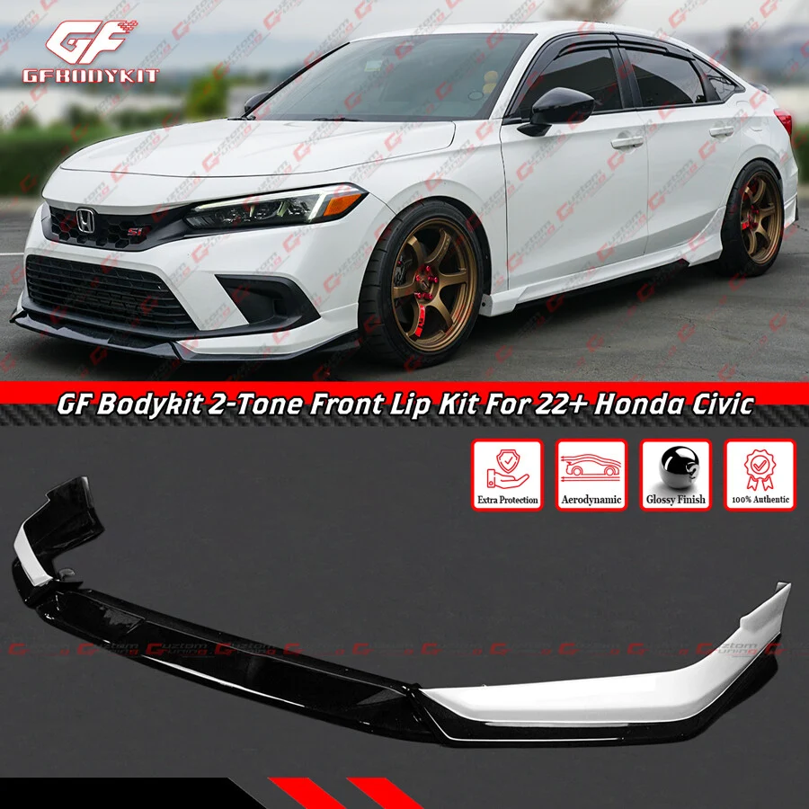 For 2022-2024 Honda Civic 11th GF Bodykit Pearl White Black Front Bumper Lip Kit - Image 2