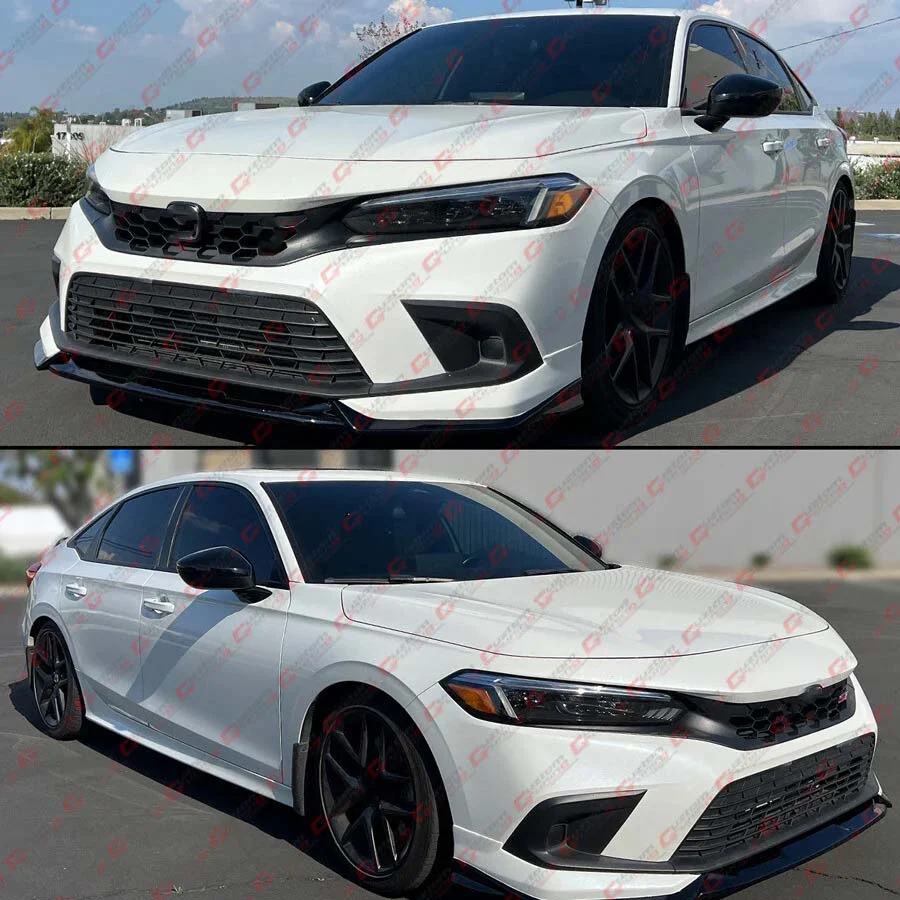 For 2022-2024 Honda Civic 11th GF Bodykit Pearl White Black Front Bumper Lip Kit - Image 6