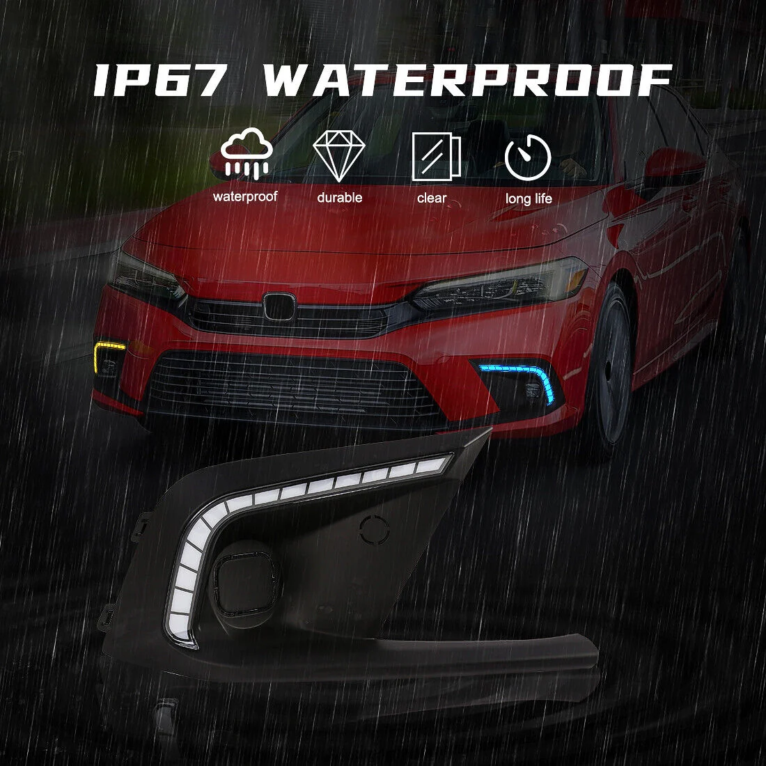 LED DRL Fog light Daytime Running Lights Head Lamp Fit For Honda Civic 2022-2024 - Image 8