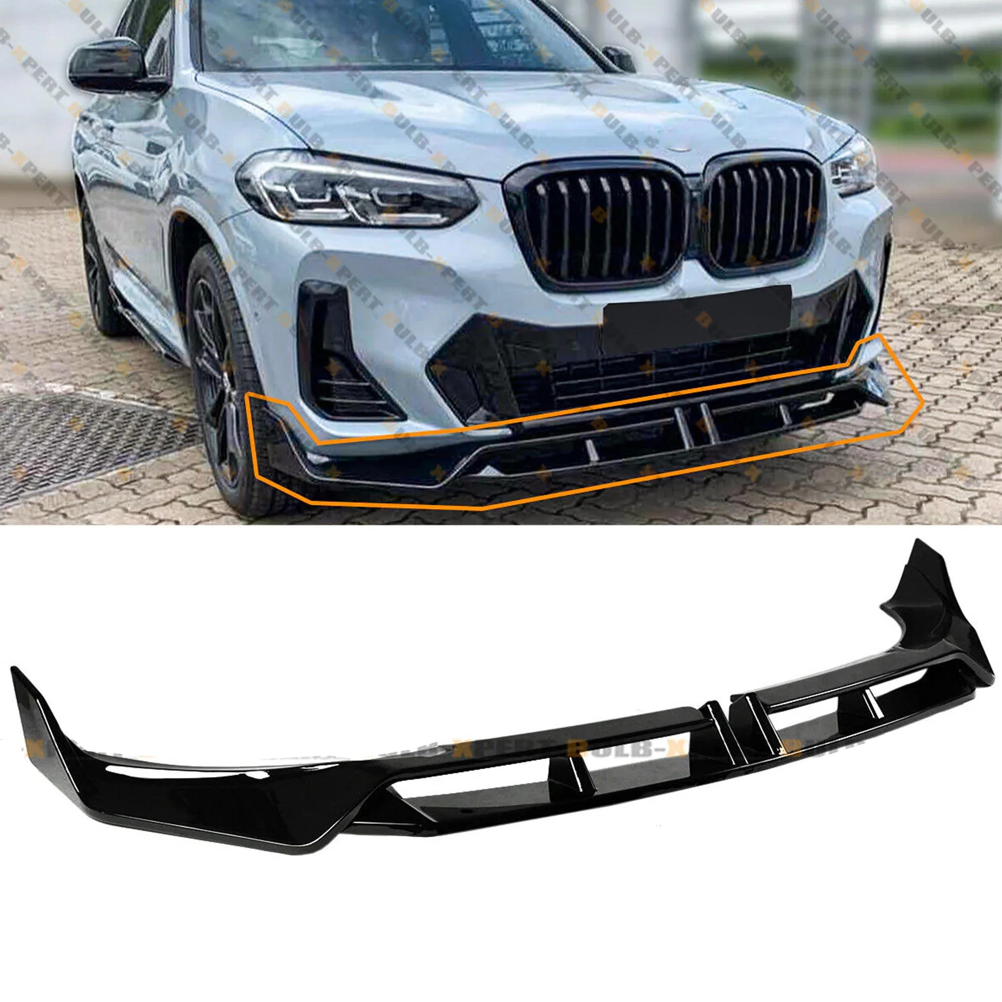 For 2022-2024 BMW G01 X3 G02 X4 LCI M Sport Gloss Black Front Bumper Lip