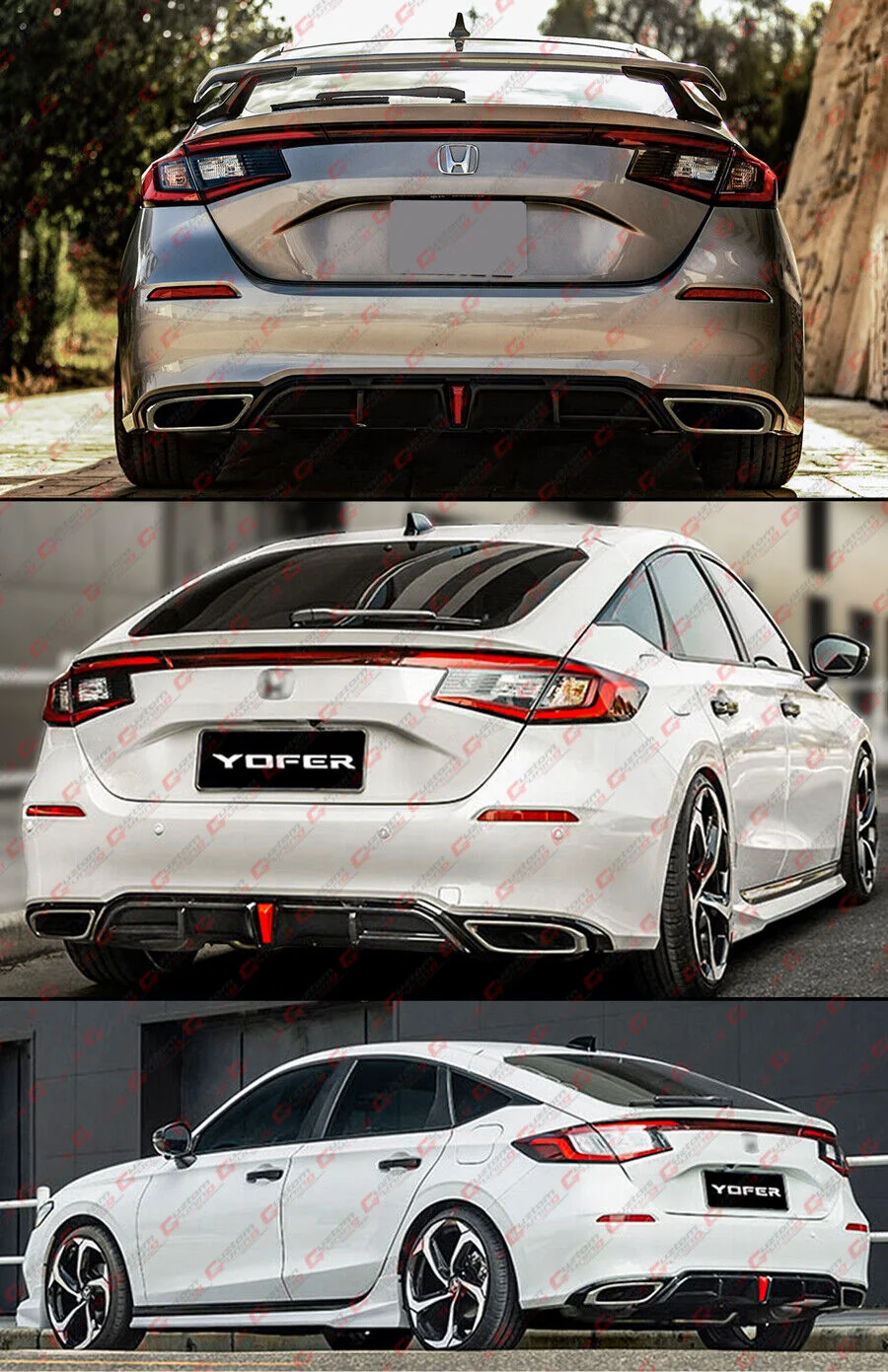 For 2022-2026 Honda Civic FL1 FL2 Hatchback LED Rear Diffuser + Touring Exhaust Tips - Image 9