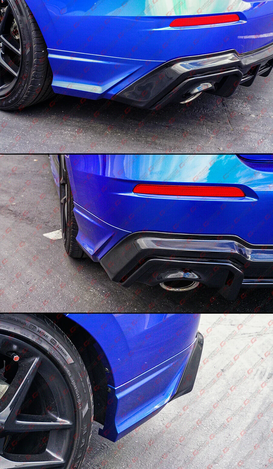 For 2022-2026 Honda Civic Sedan Aegena Blue LED Rear Diffuser + Corner Sparts Splitter - Image 6