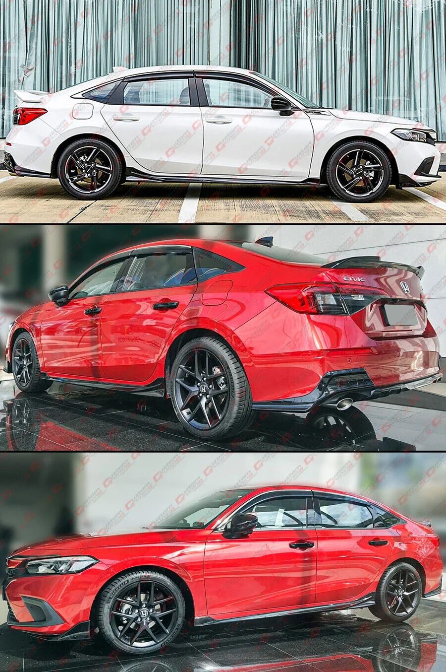 For 2022-2026 Honda Civic Sedan Hatchback RS Style Gloss Black Side Skirt Extension - Image 4