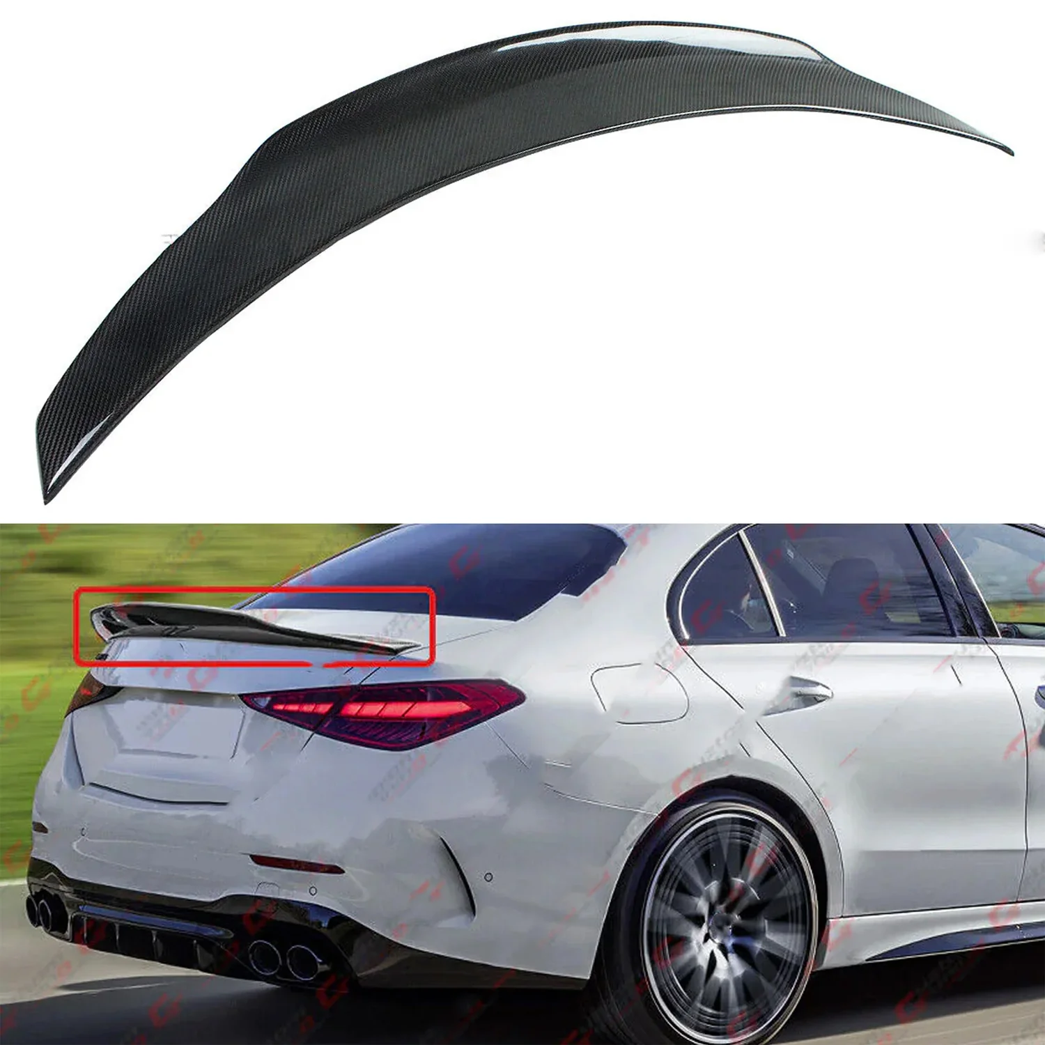 Real Carbon Fiber Rear Trunk Spoiler Wing For 2022-2026 Mercedes W206 C300 C63 Sedan