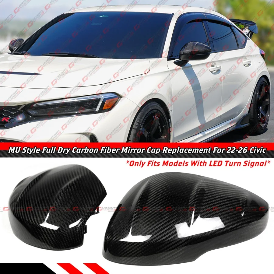 For 2022-2026 Honda Civic MU Style Full Carbon Fiber Side Mirror Cover Cap W/ Light - Direct Replacement - Image 2