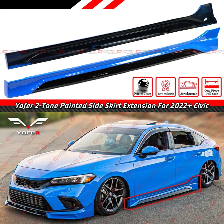 For 2022-2026 Honda Civic Yofer V1 Boost Blue Black 2-Tone Side Skirt Extension - Image 2