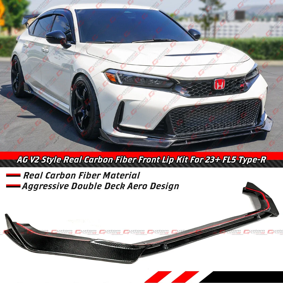 For 2023-2025 Civic Type-R FL5 AG V2 Style Carbon Fiber Front Bumper Lip Splitter
