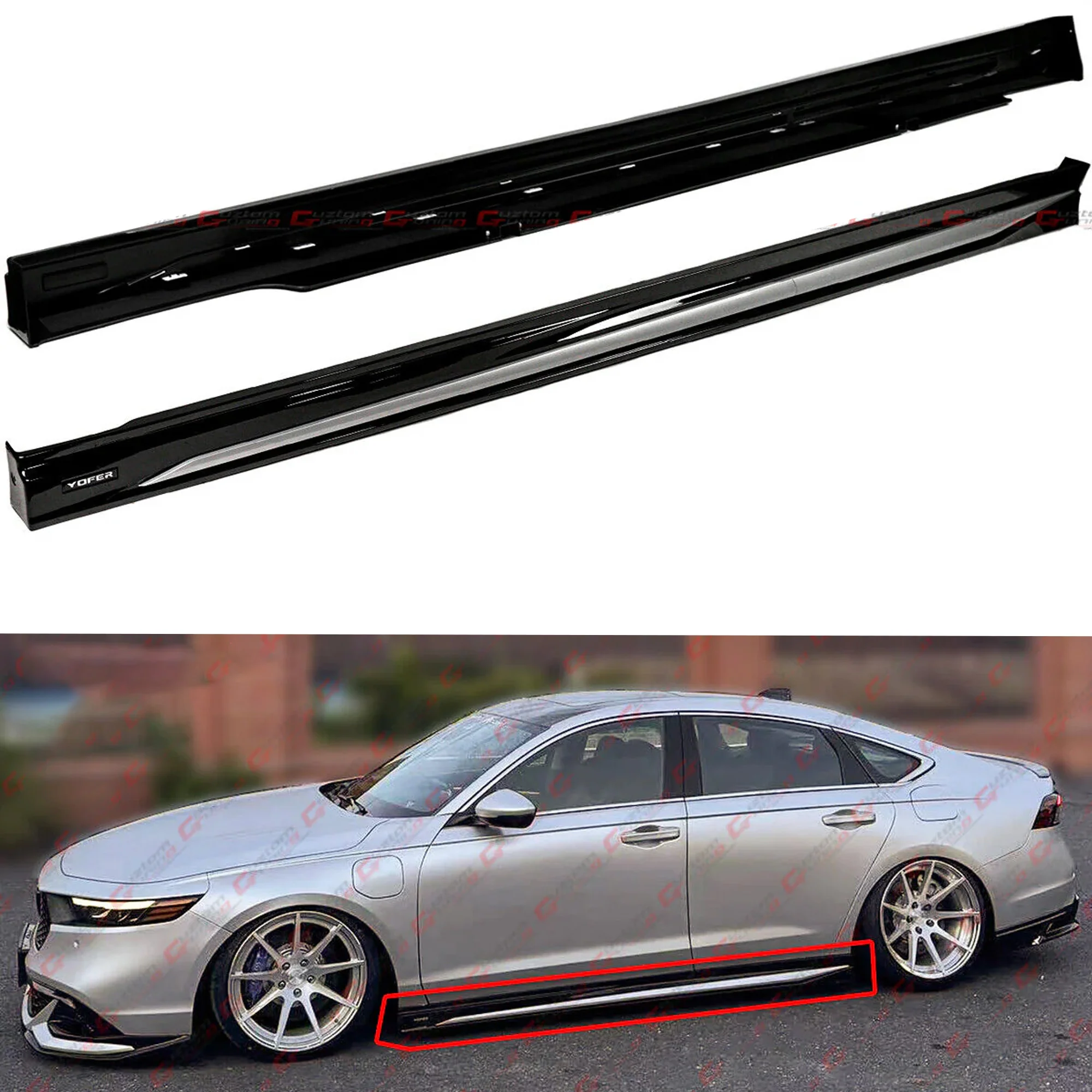 For 2023-2026 Honda Accord Black Add On Side Skirt Extension - Silver Trim