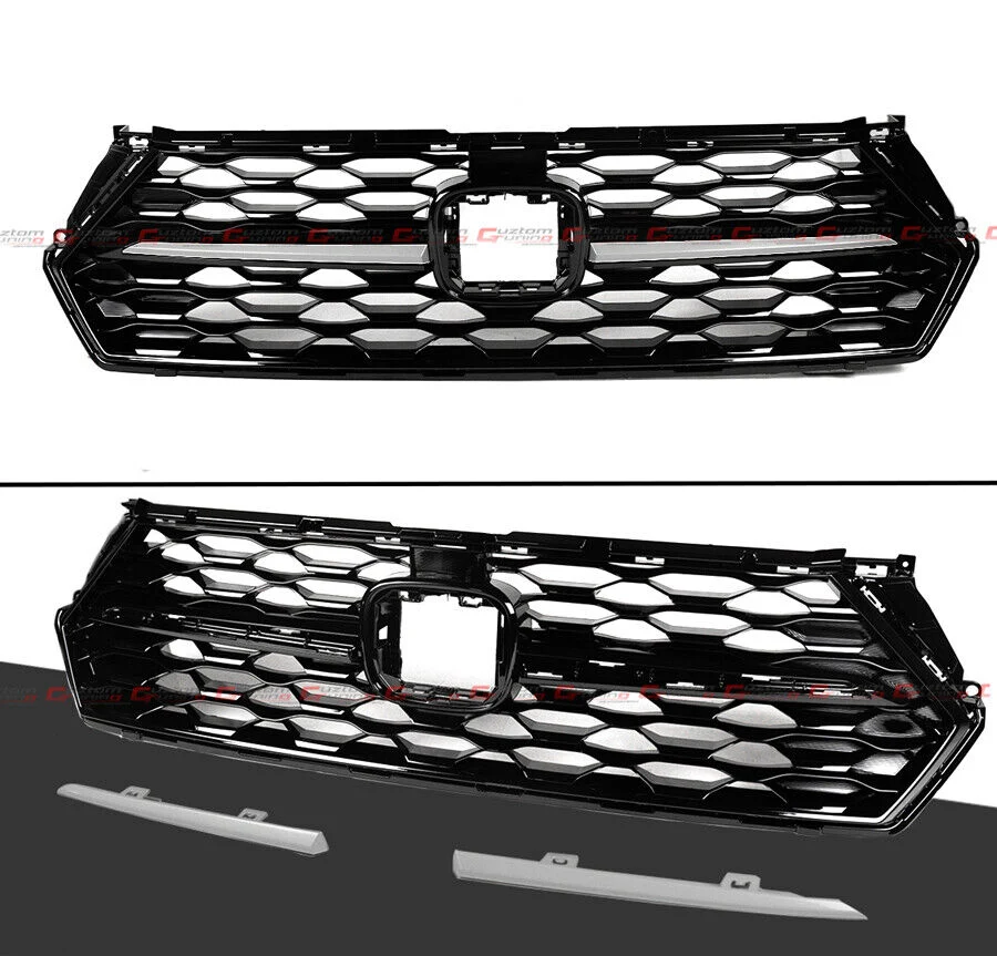 For 2023-2026 Honda Accord Gloss Black Front Bumper Mesh Grille w/ Silver Trim - Image 3