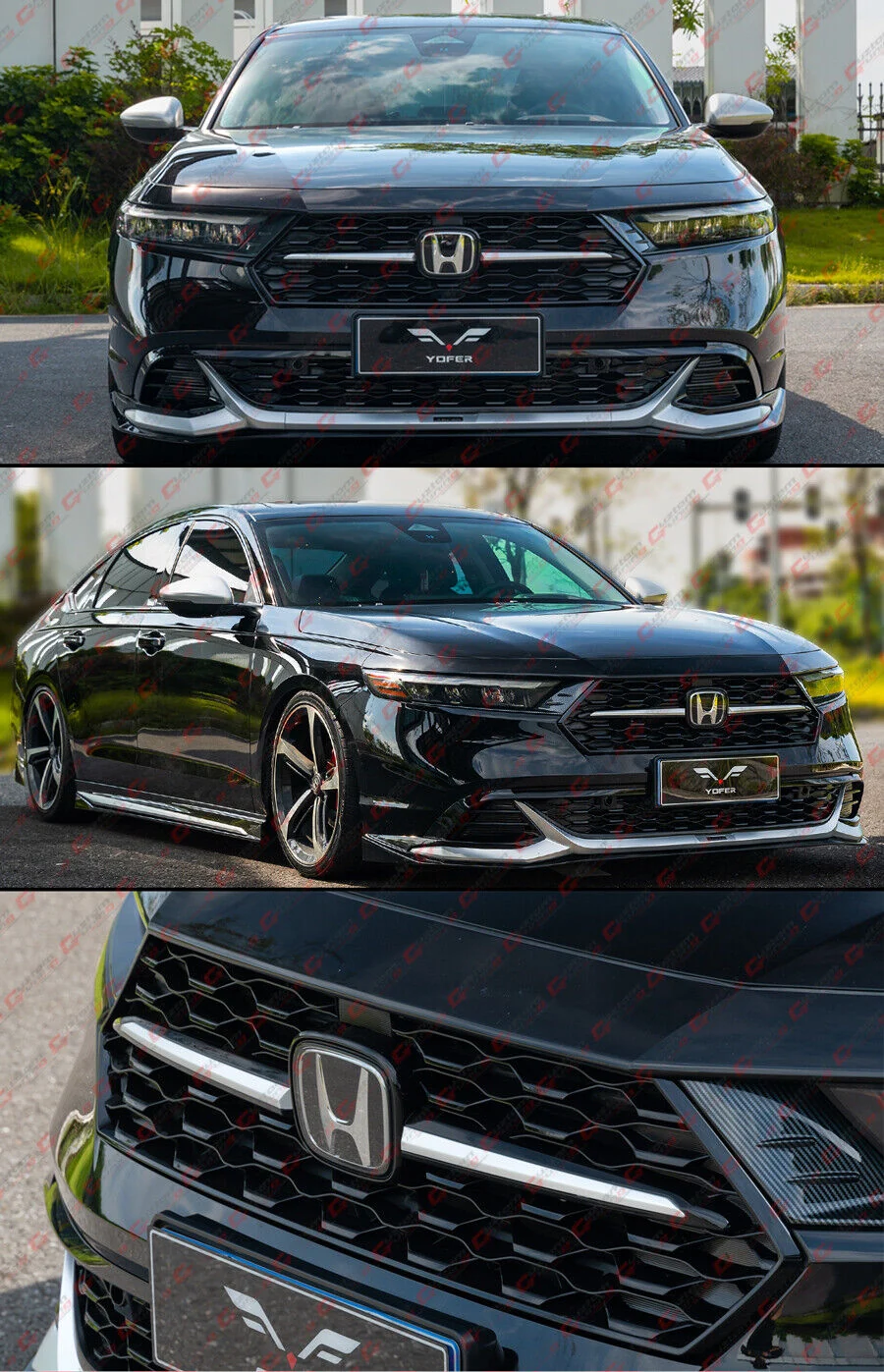 For 2023-2026 Honda Accord Gloss Black Front Bumper Mesh Grille w/ Silver Trim - Image 5