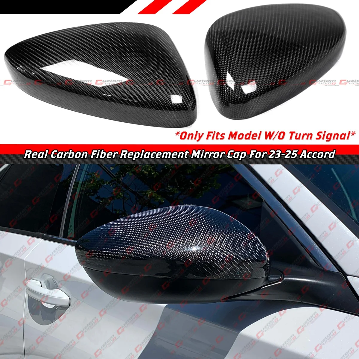 For 2023-2026 Honda Accord Real Carbon Fiber Side Mirror Cover Replacement W/O Light